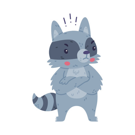 Funny Raccoon Animal Character with Striped Tail Feeling Angry with Frowning Face Vector Illustrationのイラスト素材