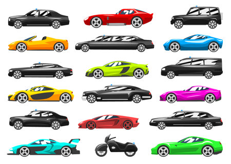 Sport Racing Car and Government Motor Vehicle Side View Big Vector Setのイラスト素材