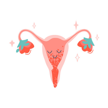 Period or Menstruation with Cute Vagina or Uterus with Smiling Face Vector Illustrationのイラスト素材