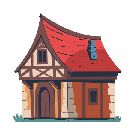 Middle Ages Historical Residential House with Roof Vector Illustrationのイラスト素材