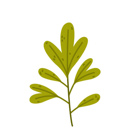 Floral Twig with Green Leaves as Cute Foliage Vector Illustrationのイラスト素材