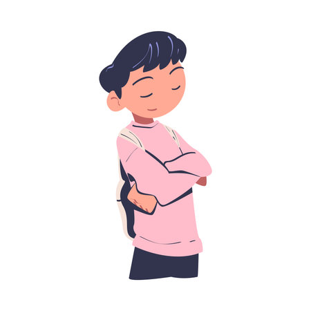 Confident Man Character with Satisfied Face and Folded Arms Expressing Self Pride Vector Illustrationのイラスト素材