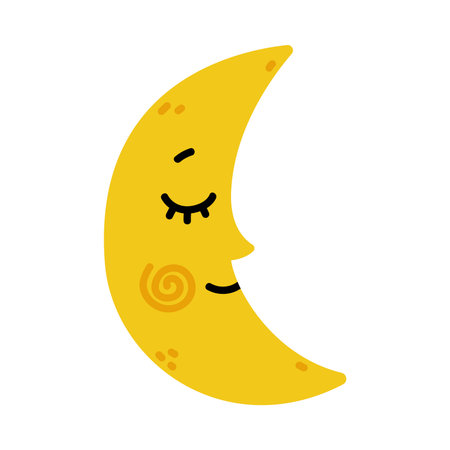 Yellow Crescent with Smiling Face as Creative Element Isolated on White Background Vector Illustrationのイラスト素材