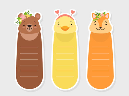 Cute Animals Notes and Memo Blank Ruled Page Vector Setのイラスト素材