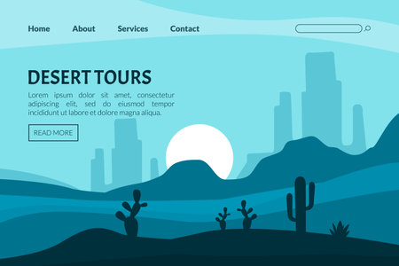 Wild Desert Trip and Travel Web Banner Design with Sand and Cactus Silhouette Vector Templateのイラスト素材