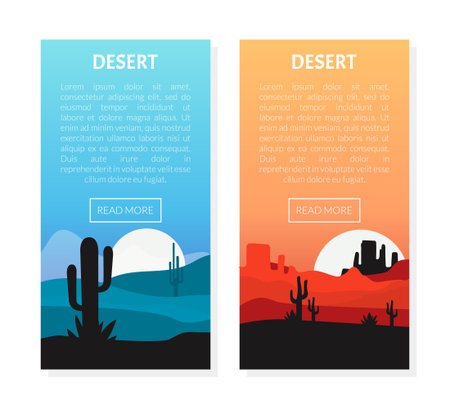 Wild Desert Trip and Travel Web Banner Design with Sand and Cactus Silhouette Vector Templateのイラスト素材