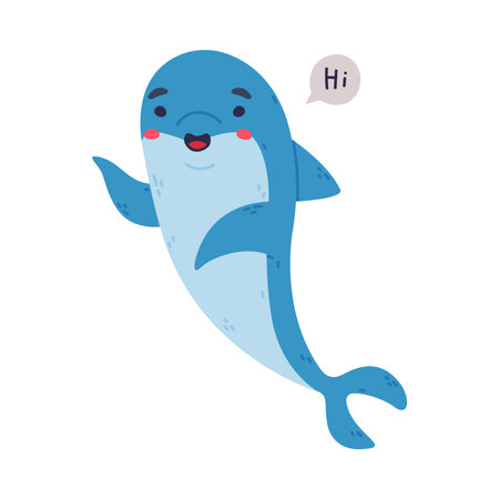 Gunny friendly dolphin waving its fin saying Hi cartoon vector illustrationのイラスト素材