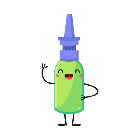 Cute Nasal Drops Bottle with Smiling Face Waving Hand Vector Illustrationのイラスト素材