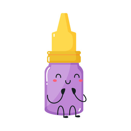 Cute Nasal Drops Bottle Sitting with Smiling Face Vector Illustrationのイラスト素材