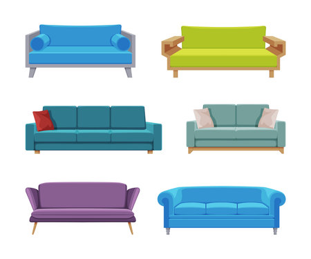 Comfortable Sofa and Couch for Apartment with Upholstery Vector Setのイラスト素材