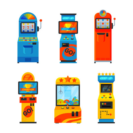 Colorful Game Machine Arcade for Gambling Vector Setのイラスト素材