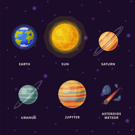 Solar Planets Infographics with Names Vector Setのイラスト素材