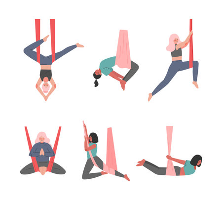 Young Sporty Woman in Sportswear Practicing Aerial Yoga with