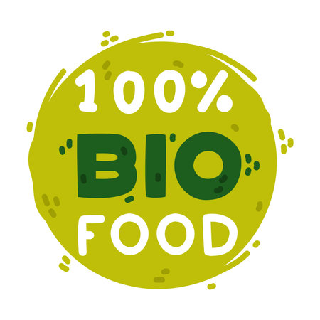 Ecology Badge and Green Eco Label with Bio Food Inscription Vector Templateのイラスト素材