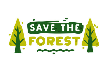 Save the Forest Ecology Badge and Green Eco Label or Sticker Vector Templateのイラスト素材