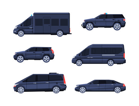 Government Vehicles and Black Presidential Auto Vector Setのイラスト素材