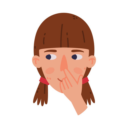 Woman Head and Face with Thoughtful Emotion Touching Her Nose Vector Illustrationのイラスト素材