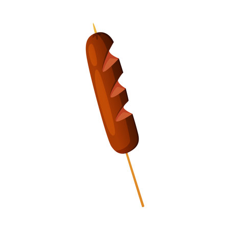 Grilled Sausage on Wooden Skewer as Fast Food Lunch Vector Illustrationのイラスト素材