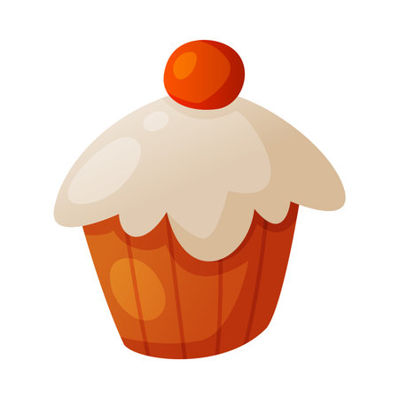 Sweet Baked Cupcake with Sugar Glaze as Fast Food Dessert Vector Illustrationのイラスト素材
