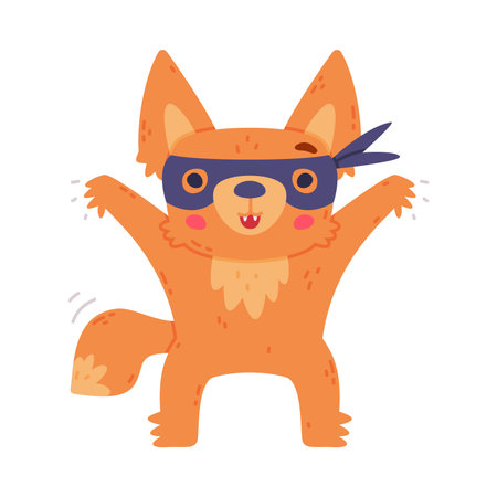 Cute Fennec Fox with Red Coat and Large Ears in Mask Making Boo Vector Illustrationのイラスト素材
