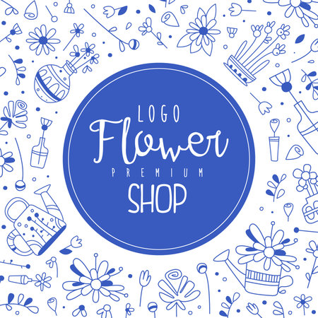 Flower shop logo design. Floral studio, landscape designer, wedding florist label, emblem, banner vector illustrationのイラスト素材