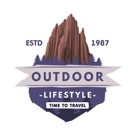 Forest and Mountain Logo for Outdoor Adventure and Hiking Tourism Vector Templateのイラスト素材