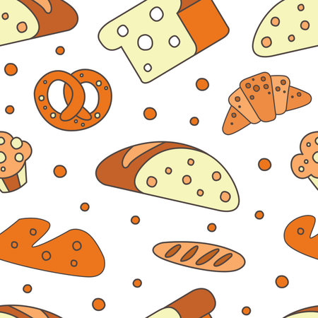 Fresh Bread and Bakery Product Vector Seamless Pattern Templateのイラスト素材