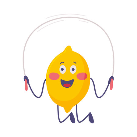 Funny Yellow Lemon Character Skipping Rope Vector Illustrationのイラスト素材