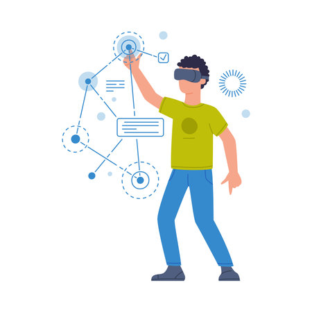 Man in Augmented Reality Glasses as Future Technology Device Vector Illustrationのイラスト素材