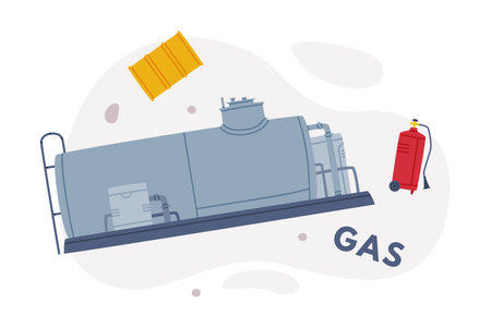 Gas Filling Station with Metal Tank and Jerrycan Scattered Objects as Facility with Fuel for Motor Vehicle Vector Compositionのイラスト素材