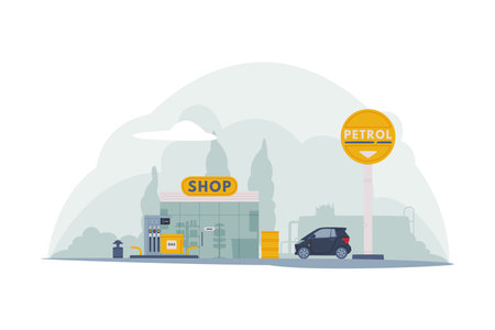 Gas Filling Station as Facility Selling Fuel for Motor Vehicle Vector Illustrationのイラスト素材