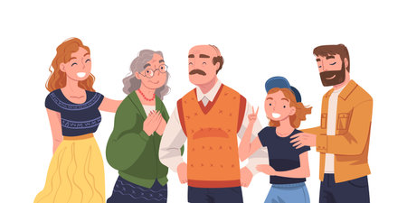 Happy Family Together with Young and Old Generation Vector Illustrationのイラスト素材