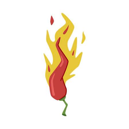 Hot Red Chili Pepper in Fire with Bright Flame Vector Illustrationのイラスト素材
