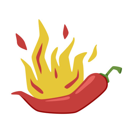 Hot Red Chili Pepper in Fire with Bright Flame Vector Illustrationのイラスト素材