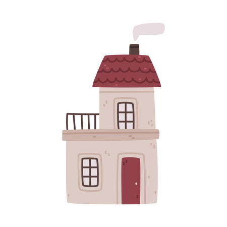 Small House with Roof and Windows as Sweet Cozy Home Vector Illustrationのイラスト素材