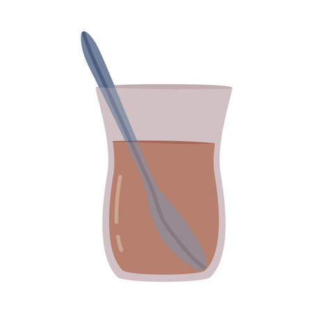 Glass Tea Cup with Drink and Spoon as Traditional Istanbul Symbol Vector Illustrationのイラスト素材