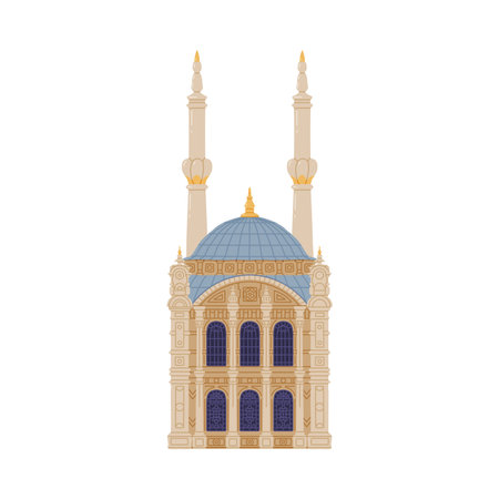 Mosque with Dome and Tower as Traditional Istanbul Symbol Vector Illustrationのイラスト素材