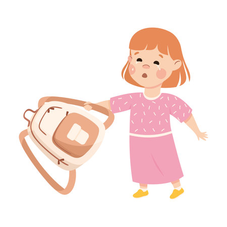 Upset girl with backpack. Stressed schoolkid. Conflict at school, bullying, intimidation of weak cartoon vector illustrationのイラスト素材