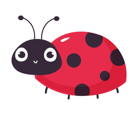 Cute smiling ladybug. Funny little insect cartoon vector illustrationのイラスト素材