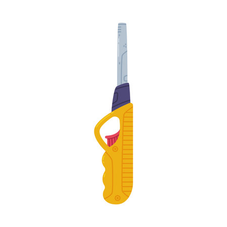 Long Yellow Lighter with Handle as Portable Device for Igniting Cigarette and Generating Flame Vector Illustrationのイラスト素材