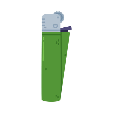 Green Lighter as Portable Device for Igniting Cigarette and Generating Flame Vector Illustrationのイラスト素材