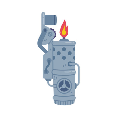 Steel Lighter as Portable Device for Igniting Cigarette and Generating Flame Vector Illustrationのイラスト素材