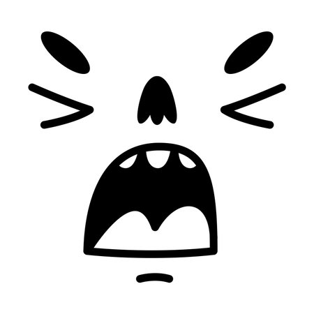 Retro Cartoon Mascot Face with Squeezed Eyes and Shouting Mouth Vector Illustrationのイラスト素材