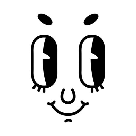 Retro Cartoon Mascot Face with Big Eyes and Smiling Mouth Vector Illustrationのイラスト素材
