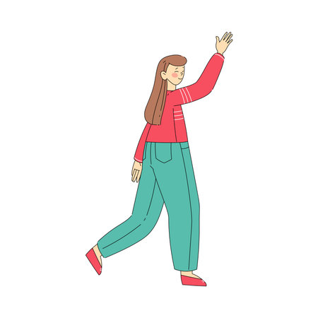 Young Woman Giving High Five Hand Gesture Vector Illustrationのイラスト素材