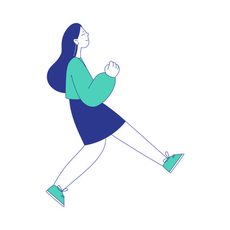 Woman Character Moving Forward Achieving Goal Vector Illustrationのイラスト素材
