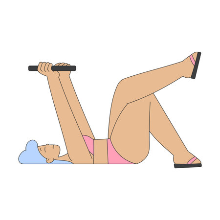 Woman Character at Beach Sunbathing Lying with Tablet Vector Illustrationのイラスト素材