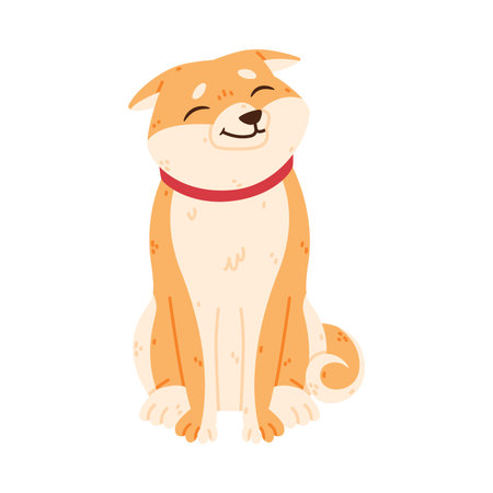 Sitting Akita Inu Dog and Domestic Animal or Pet Vector Illustrationのイラスト素材