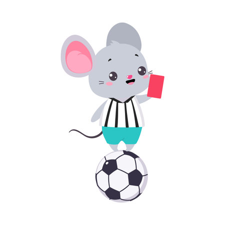 Funny Grey Mouse Animal Character Referee Showing Red Card Vector Illustrationのイラスト素材