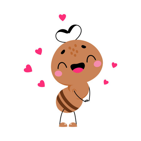 Cute Brown Little Ant Feel Love Vector Illustrationのイラスト素材